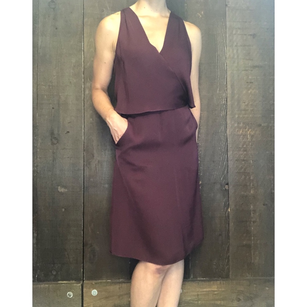 Theory 100% Silk Burgundy Dress with Pockets 0
